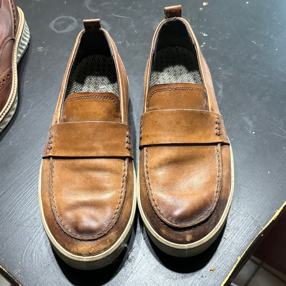 Ecco Brown Leather Slip-On Penny Loafers
